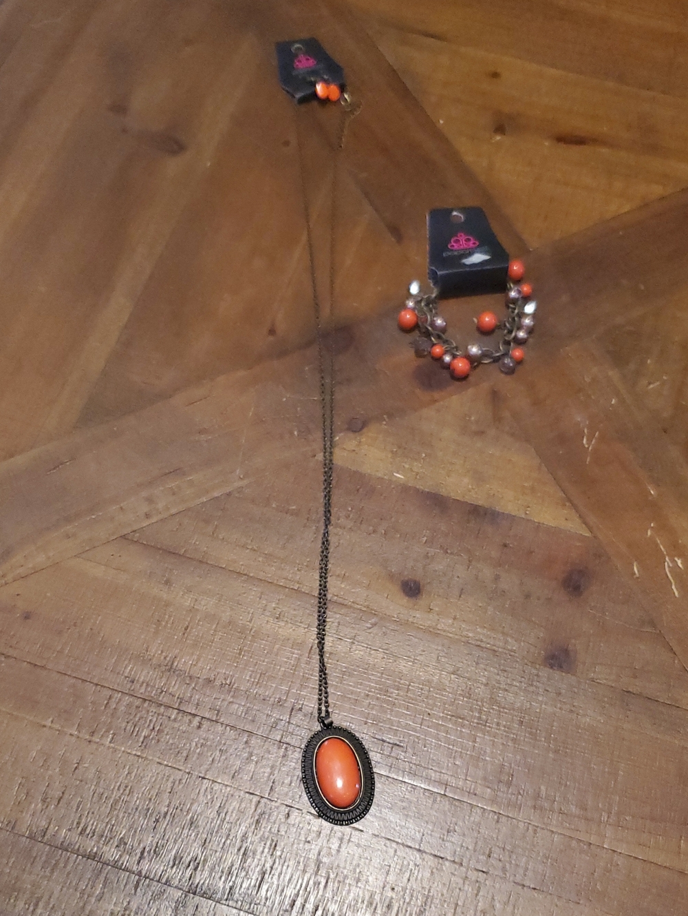 paparazzi Orange Oval Pendant Necklace with Coordinating Bead Bracelet
